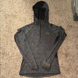 Gray Hooded Pullover with Maroon Accents